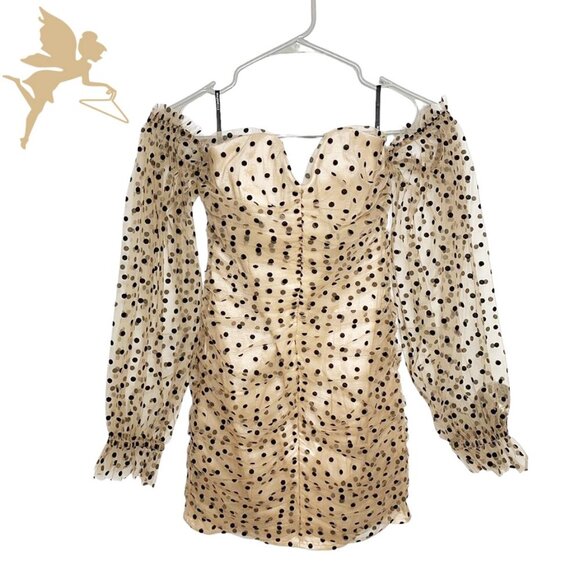 NWT MAJORELLE Secrets Tulle Ruched Polka Dot Dress in Dark Nude - Picture 4 of 10